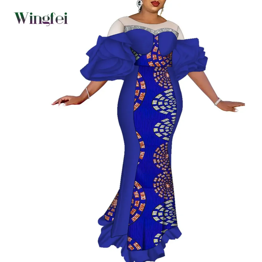 

African Dresses for Women Patchwork Flare Sleeve Maxi Long Dress Dashiki Party Clothing Lady Evening Wedding Dress WY10163