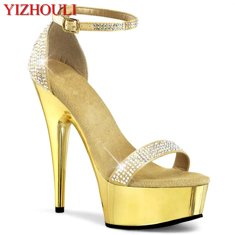 

6 inch strap, sexy heels, fashion sequins, 15 cm electroplated stiletto heels, stage pole dance shoes