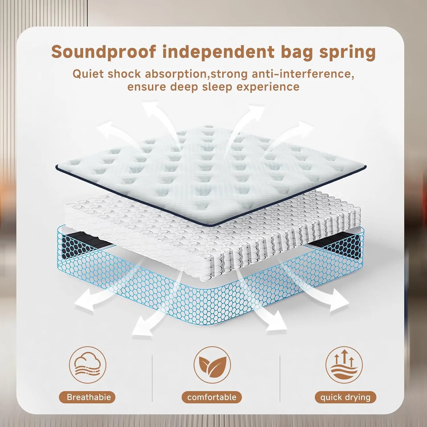 Full Mattress 12 Inch Hybrid, Medium Firm Cooling Memory Foam with Pocket Springs, Breathable Fiberglass-Free
