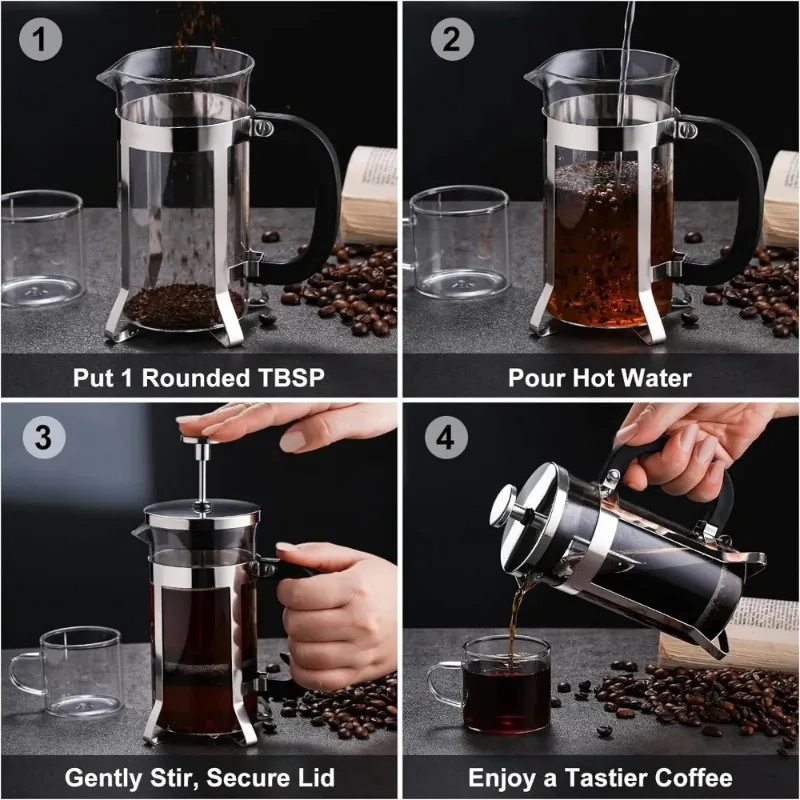 French Coffee Machine Coffee Press Filter Press Milk Frother Stainless Steel Bracket Heat-resistant Glass 6 French Coffee Machine Coffee Press Filter Press Milk Frother Stainless Steel Bracket Heat-resistant Glass 6