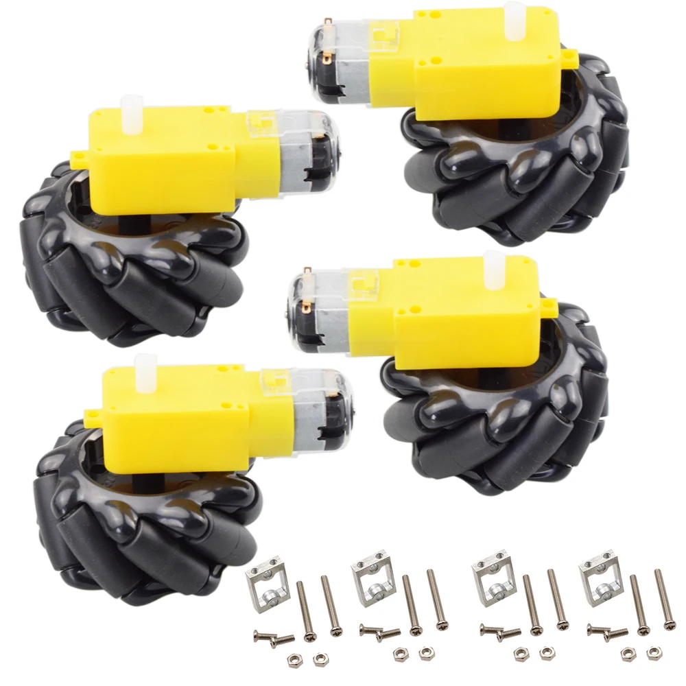 

4pcs 60mm Mecanum Omni Wheel+ 4pcs TT Motor+ 4pcs TT Motor Bracket for Arduino DIY Project Raspberry Pi Stem Toy RC Parts