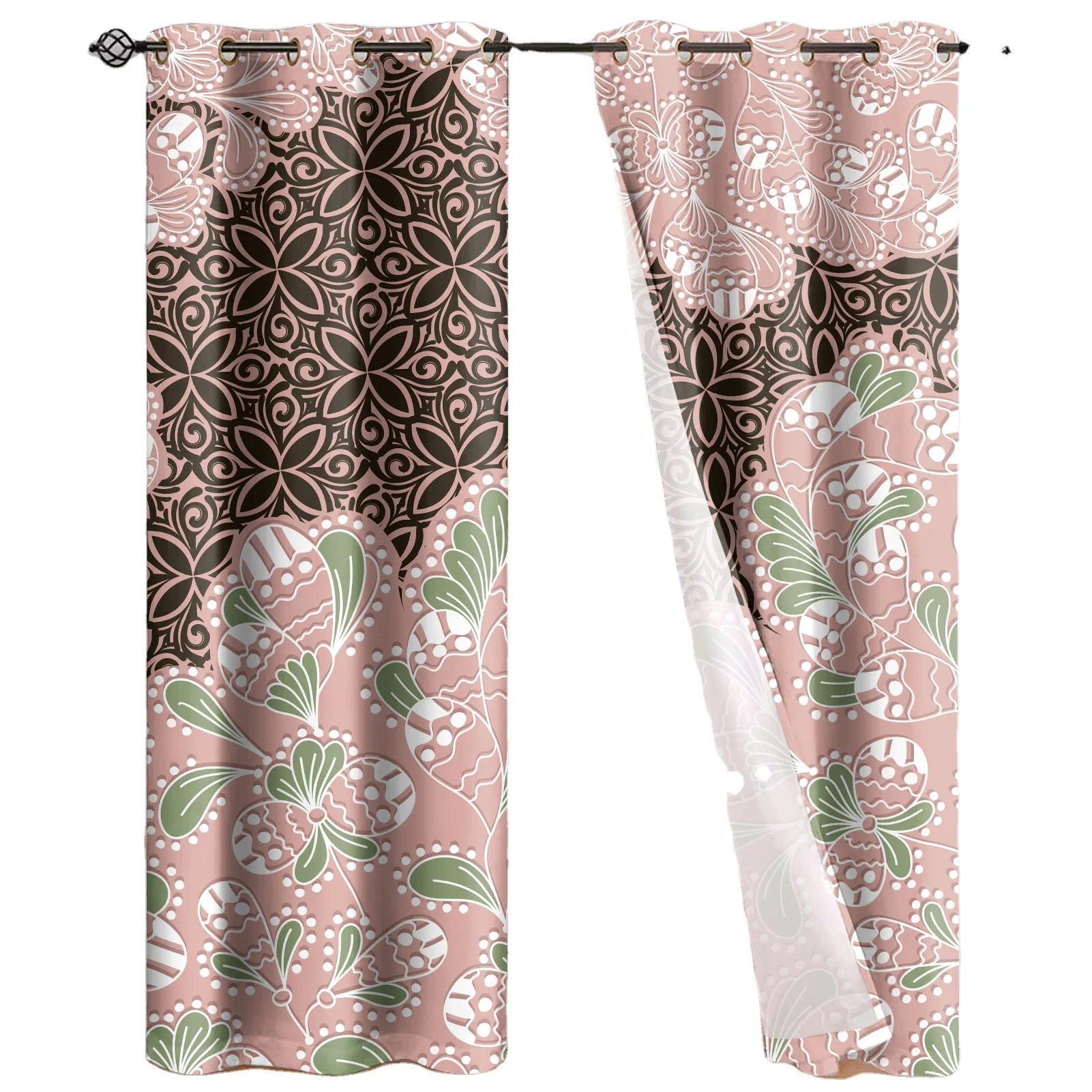 

2021 Polynesian Tribal Floral Style Printing Curtain Decorative Colorful Polyester Fabrics Curtain For Bedroom Living Room