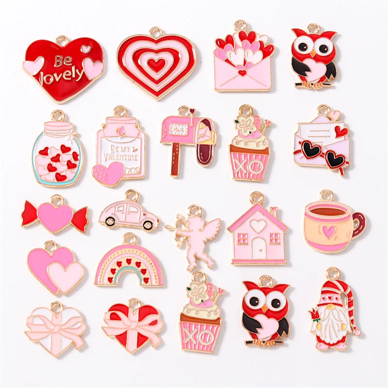 Duarte 20 Stück/Lot niedliche Emaille-Anhänger in Form von Liebesherzen und Umschlägen für die Herstellung von Ohrringen, Halsketten, DIY-Bastelarbeiten, Schmuckzubehör – Detail 8