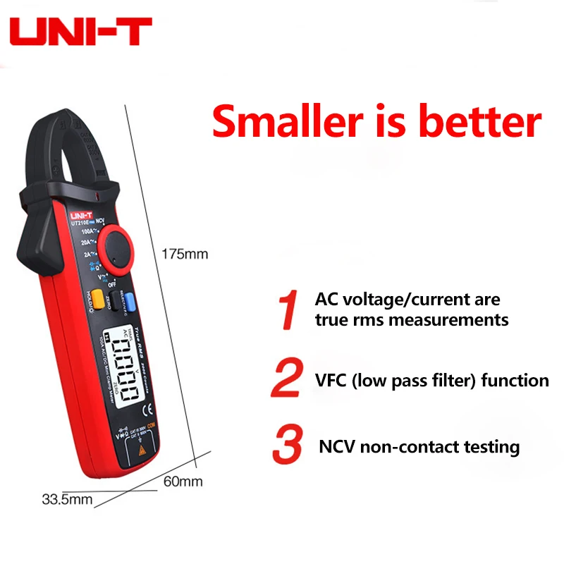 UNIT UT210E Pro Digital Ammeter AC DC Mini Clamp Meter Ammeter Resistance Capacitance Universal