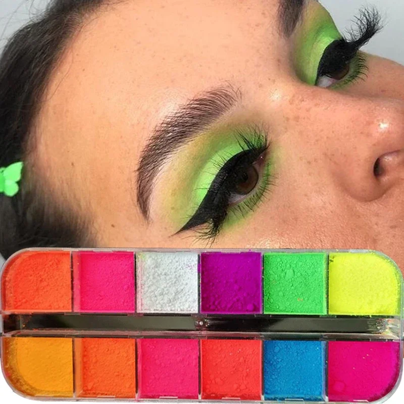 12 Colors Eyeshadow Palette Matte Neon Fluorescent Pigment Metallic Makeup Palette Glitter Eyeshadow Nail Art Powder