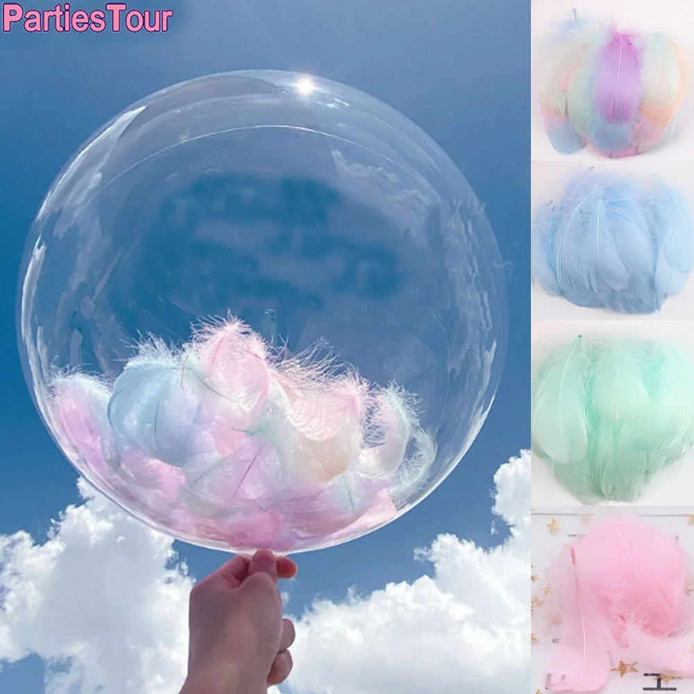 Transparent Bobo Ballons Colorful Feather Filled Balloon Accessories Decor Wedding Valentine's Day DIY Craft Fill Feathe Balloon