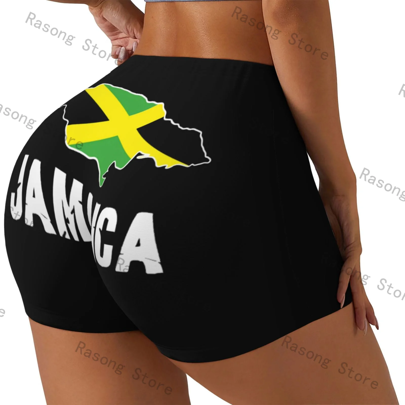 Short De Sport Femme Imprimé Drapeau Jamaïque - Extensible 4 Sens, Confortable (95% Polyester, 5% élasthanne)
