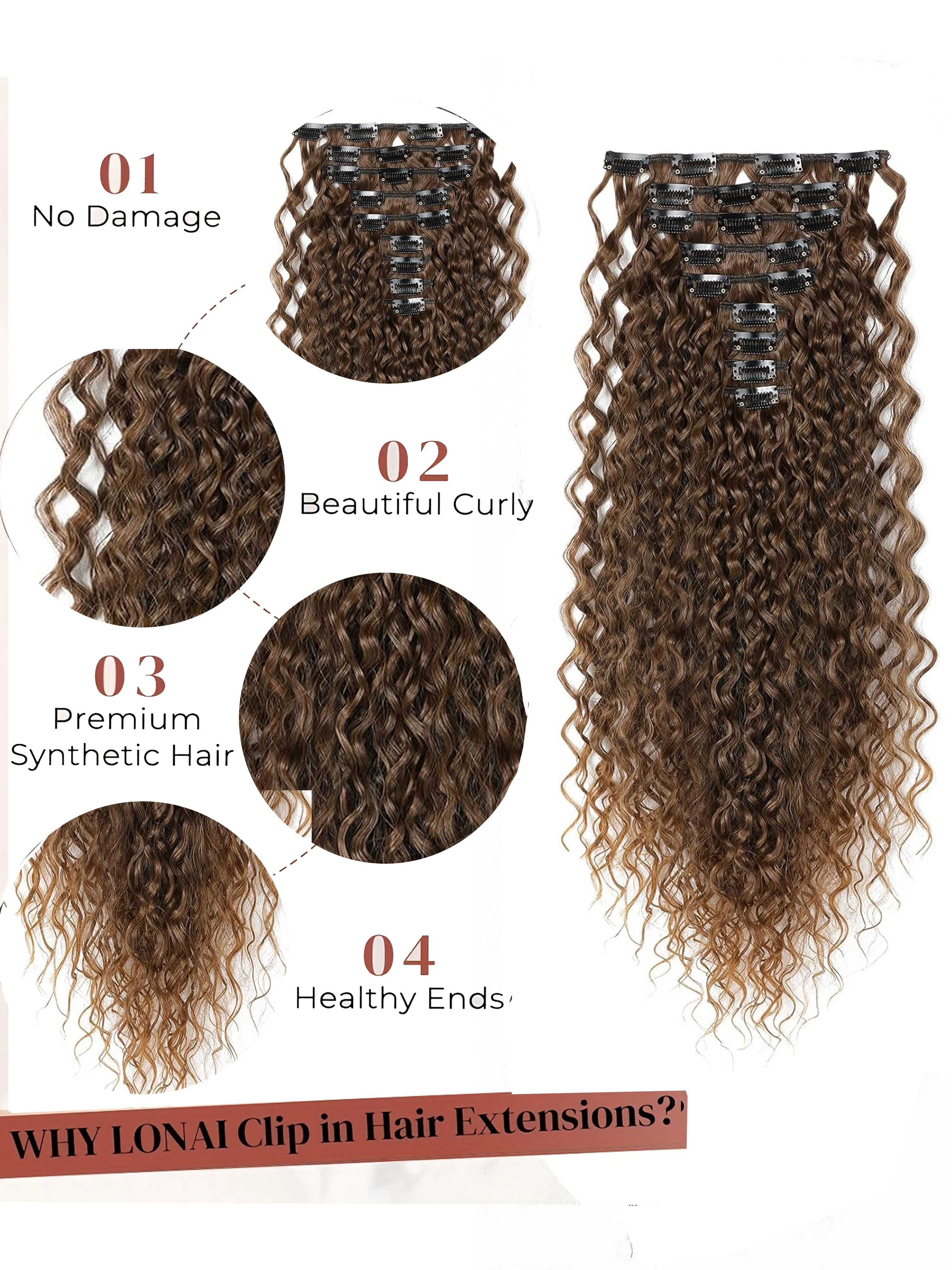 9PCS 22 Inch Curly Clip In Hair Extensions