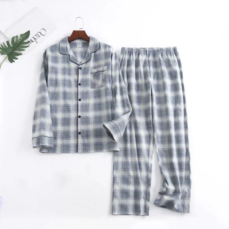 Pajamas Set Man Pajamas Set Flannel Pajamas Set Plaid Design Multi Colors Warm Cotton Flannel Long-sleeved Trousers Pajamas for Men Autumn and Winter Homewear Sleepwear