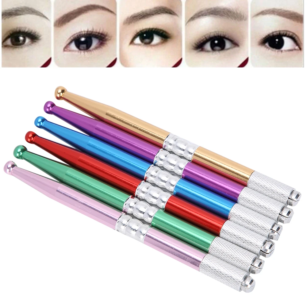 6pcs/set 6Colors Professional Eyebrow Lip Tattoo Pen Cross Pen Head Portable Manual Tattoo Pen Tattoo Supply Artist Beginner Use the artist s manual