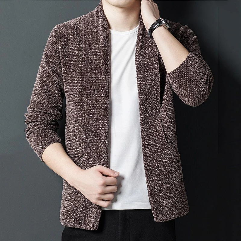 Spring Autumn Men Cardigans Sweaters Streetwear Fashion Knitted Coats Male Clothes Jacquard Weave Casual Long Sleeve Tops