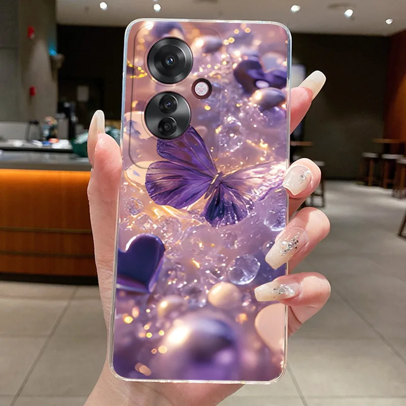 OPPO Reno 11F / Reno 11A 케이스 투명 고급 패션 나비 꽃무늬 소프트 TPU 실리콘 커버 (OPPO Reno11 F A 폰 케이스용)
