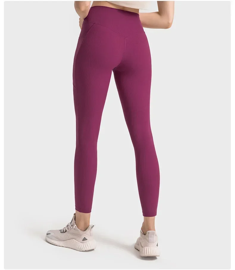 Lemon Women's Pants Gym Yoga Fitness Leggings Outdoor Jogging Sport Ribbed Fabric Women Pants High Waist Tights Female Legging