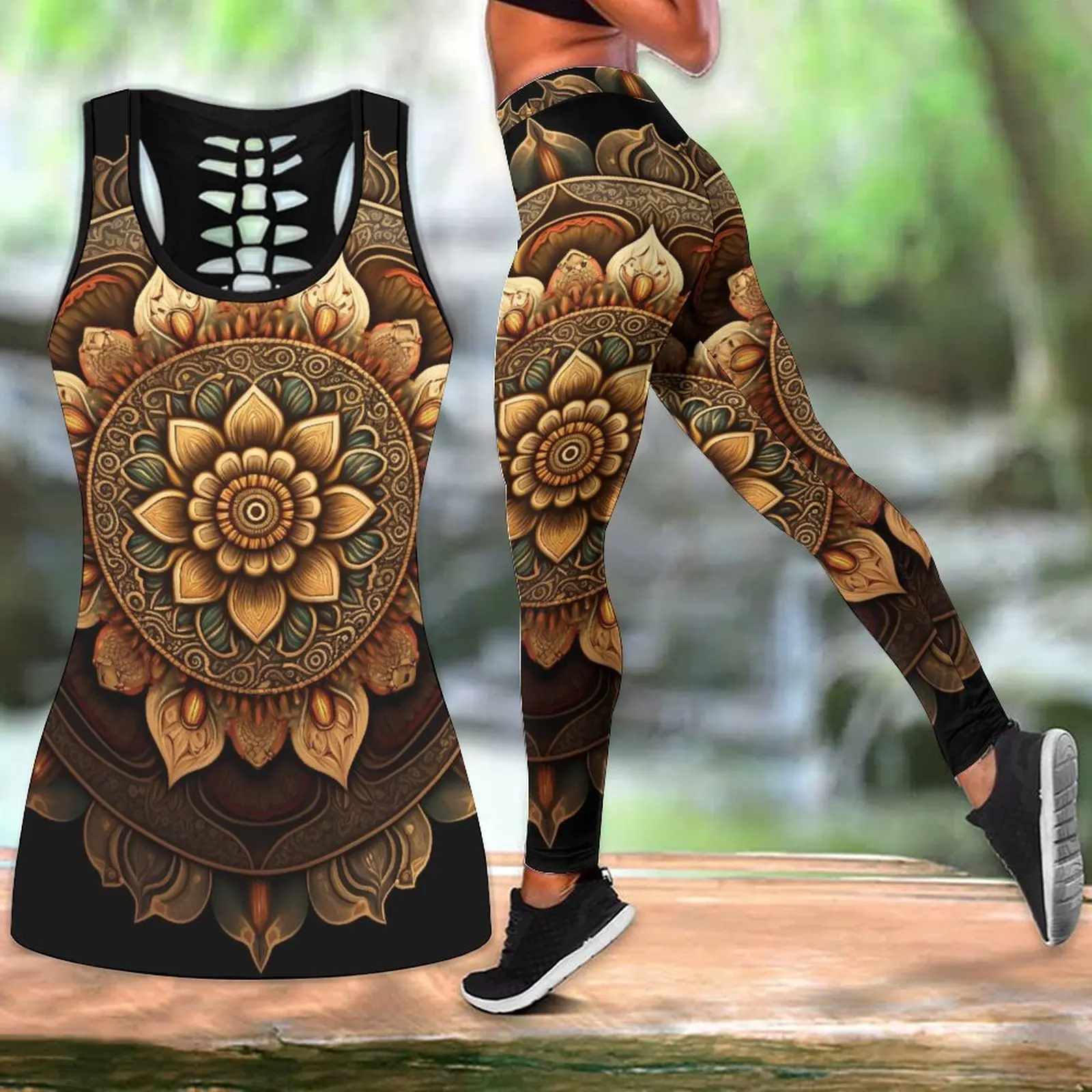 

Women's Summer Fashion Lotus Flower Print Tank Top Leggings