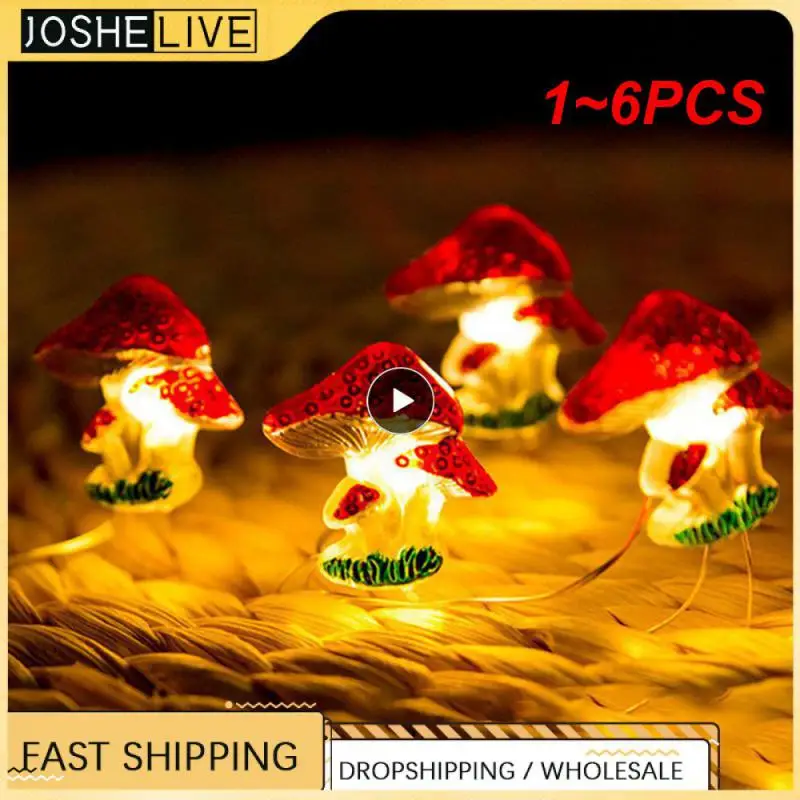 

1~6PCS Lights 3D Mushroom Copper Wire Led Lights Christmas Fairy String Lamps Mushroom Holiday Lights For Garden Party Decor