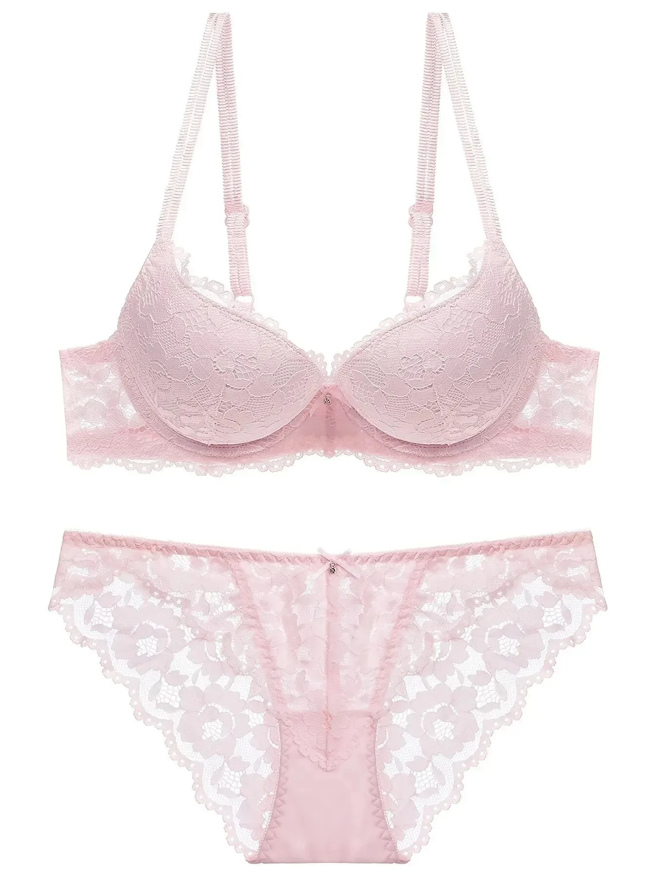 Women Lingerie Set 1 Set Elegant Lace Embroidery & Breathable Fabric Push-Up Bra Drop Waist Sheer Panty