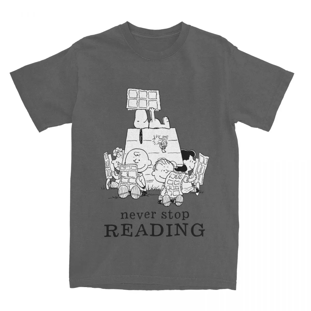 thumbnail image 1 of Camisetas de lectura de cómics de Peanuts, accesorios para hombres y mujeres, camisetas novedosas de algodón puro de Snoopy y Charlie Brown, ropa de verano, 1 of 5