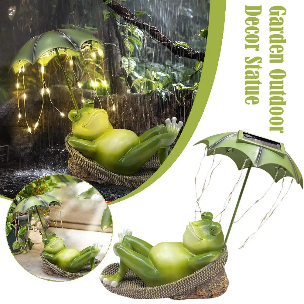 

2024 New Solar Frog Umbrella Pond Statues LED Waterproof Resin Cute Animal Sculpture Lights Ideal Ornament For Yard Lawn Pa F0G4