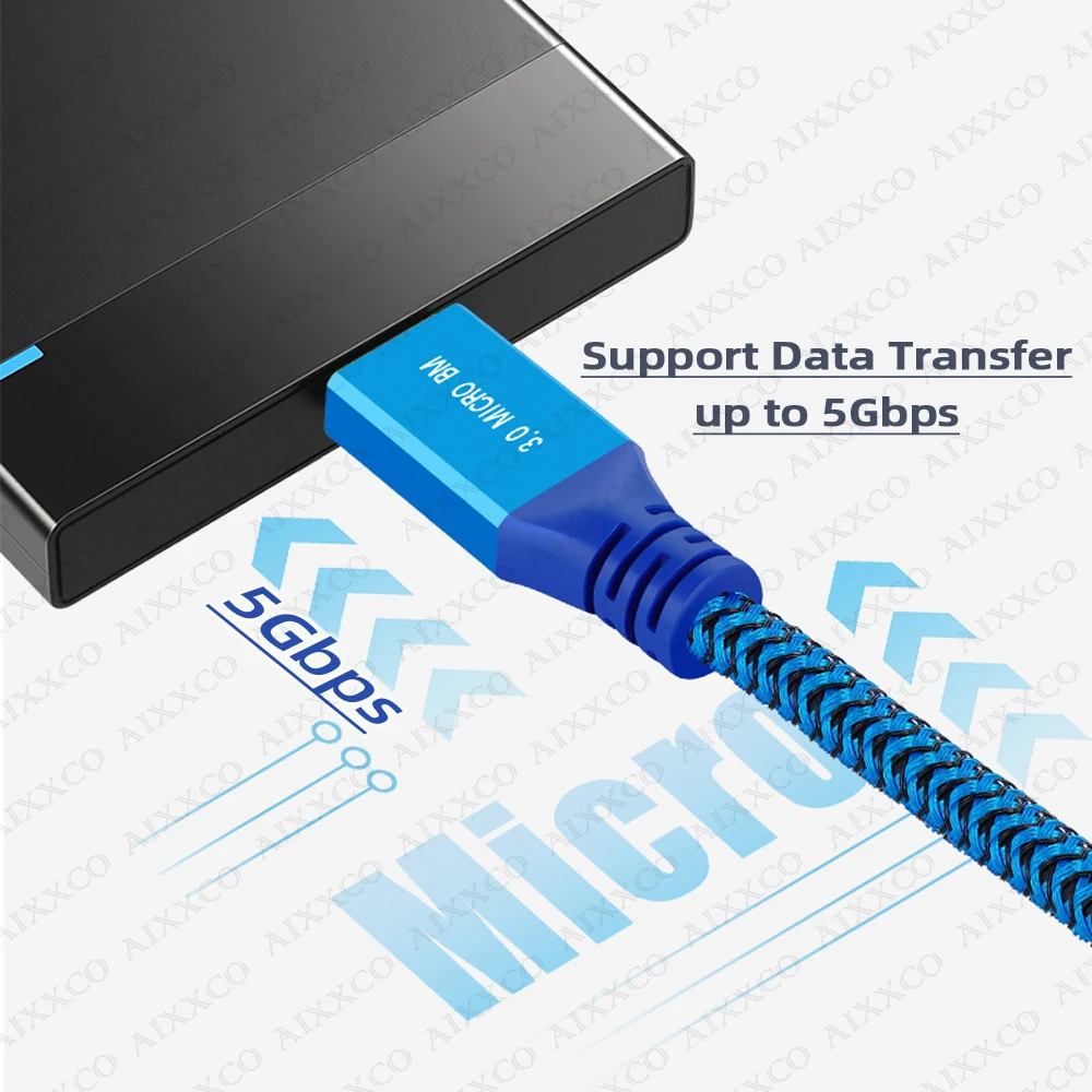AIXXCO USB 3.0 하드 드라이브 케이블-마이크로 B 케이블 5Gbps(외장 HDD용) 2m 3m 5m USB 3.0 데이터 브레이드 코드