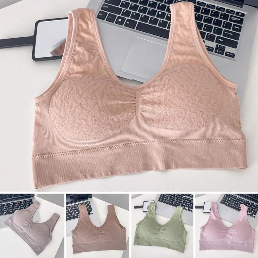 

Women Bra Wide Shoulder Strap Detachable Chest Pad Seamless Bra Back Closure Push Up Gathering Breathable Sport Brassiere