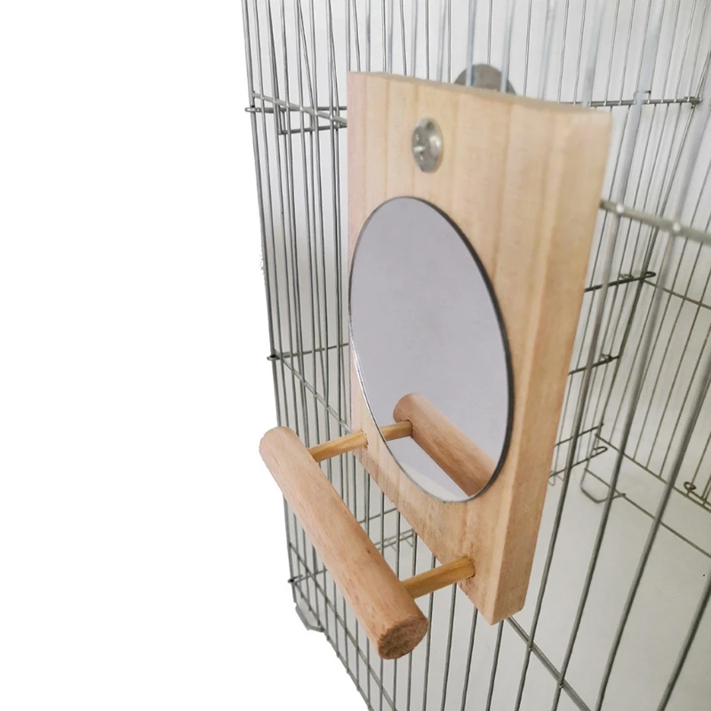 Bird Mirror with Perch Hanging Wood Stand Toy Parrot Birdcage Stands for African Greys Budgies Cockatiels Lovebirds B03E parrot bird perch