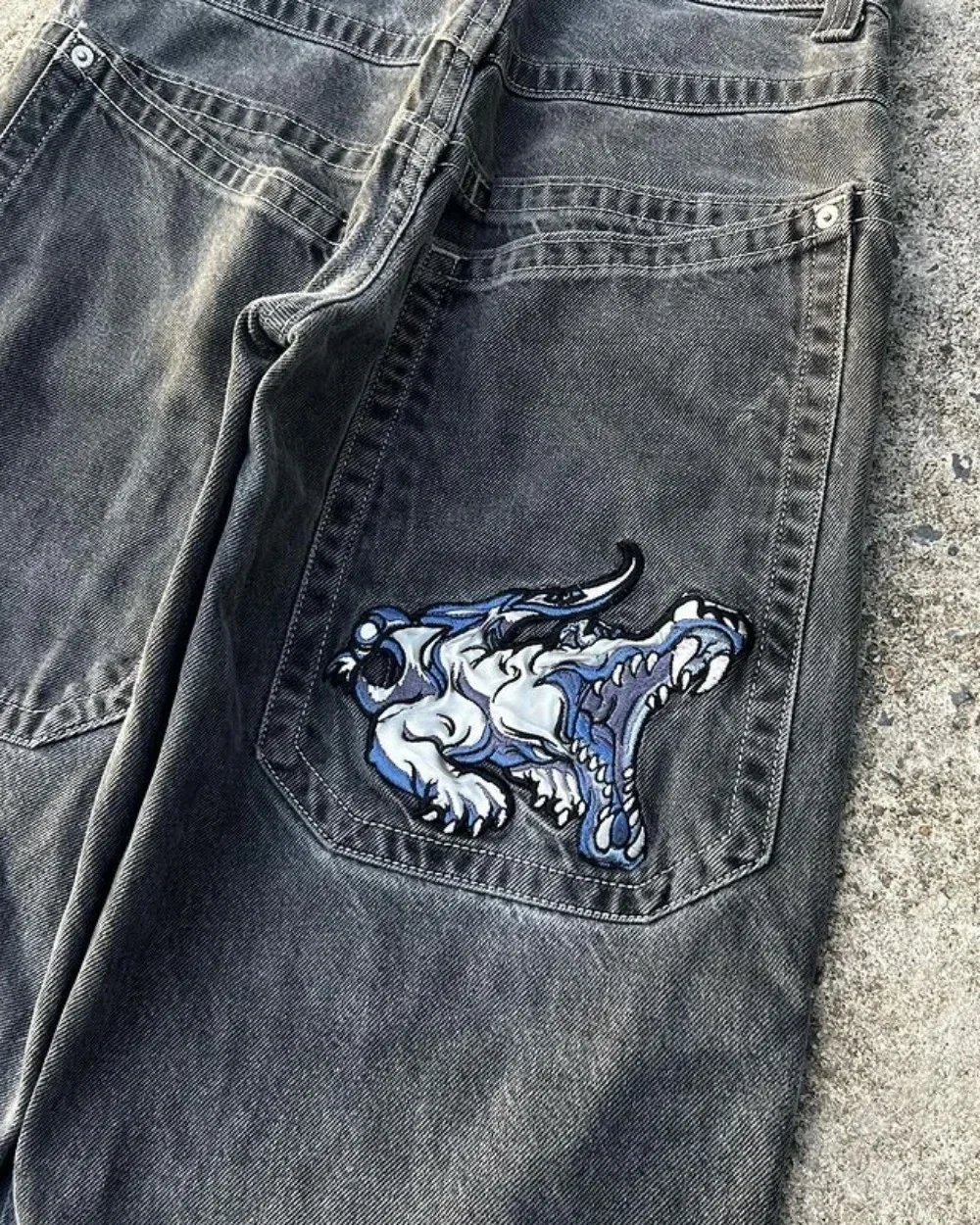 남성용 힙합 하라주쿠 자수 JNCO 청바지, Y2K 스타일 레트로 데님 바지, 캐주얼 스트리트웨어, 헐렁한 하이 웨이스트 와이드 레그 바지, 신제품
