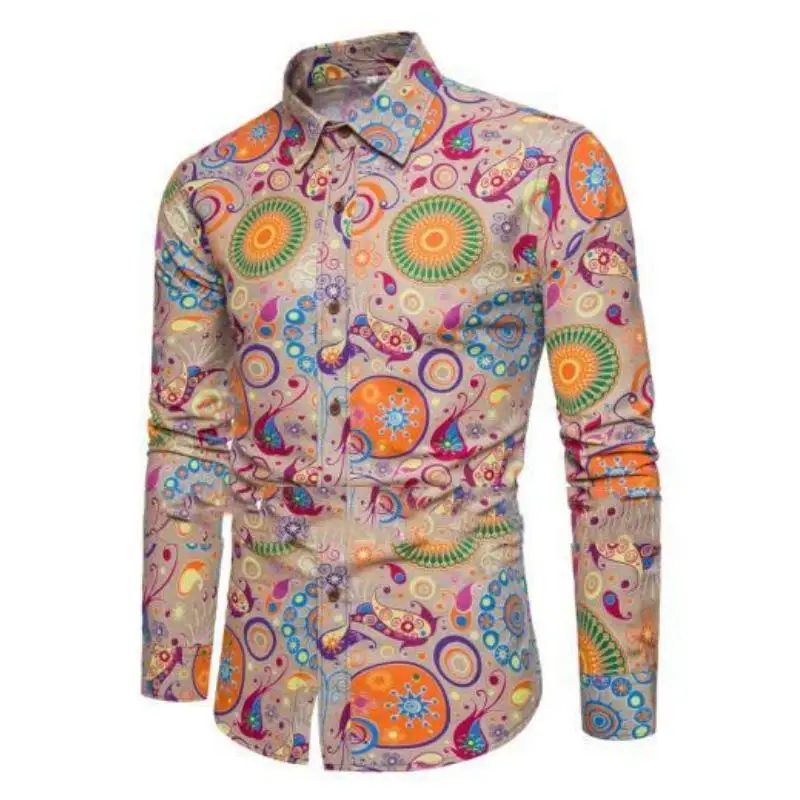 

Men's and women's floral printed shirts, long sleeved shirts with buttons and retro style, hip-hop casual clothing, men's shirts