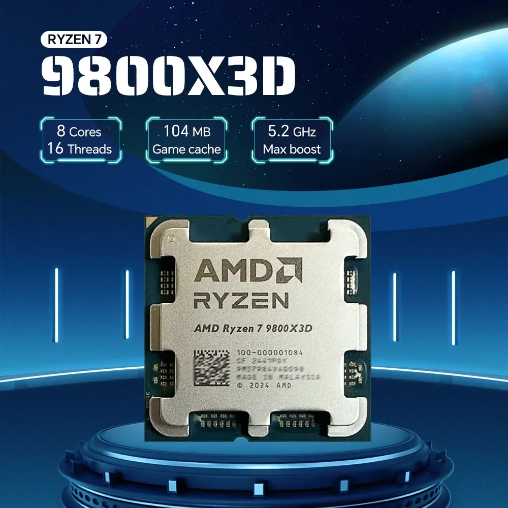 새로운 AMD 9800X3D 8코어 16스레드 4.7GHz5.2GHz 96MB 3D V 캐시 AM5 4nm DDR5 120W 팬 없는 성능 몬스터