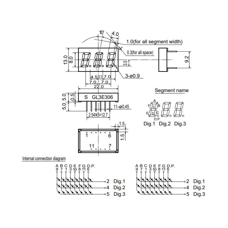 1Pcs LB-303VA LB-303MA 0.28 인치 LED 3 자리 문자 숫자 디스플레이 모듈 빨간색 녹색 7 세그먼트 공통 양극 LB-303VA LB-303M
