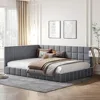 Upholstered Daybed, Mid Century Day Bed Frame with A Backrest and Armrest, Velvet Corner Beds for Living Room, Bedroom, Gray 1
