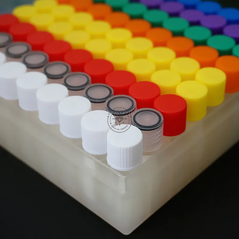 81 Pieces Plastic 1.8ml Freezing Tube + One Piece 81 Vents Plastic Freezing Tube Storage Box for Experiment plastic test tubes centrifuge tube