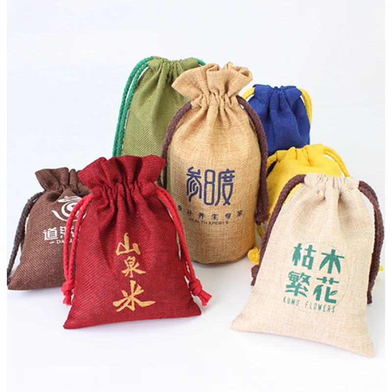 Customized product、Personalised small jute hemp bags for gifts with custom logo