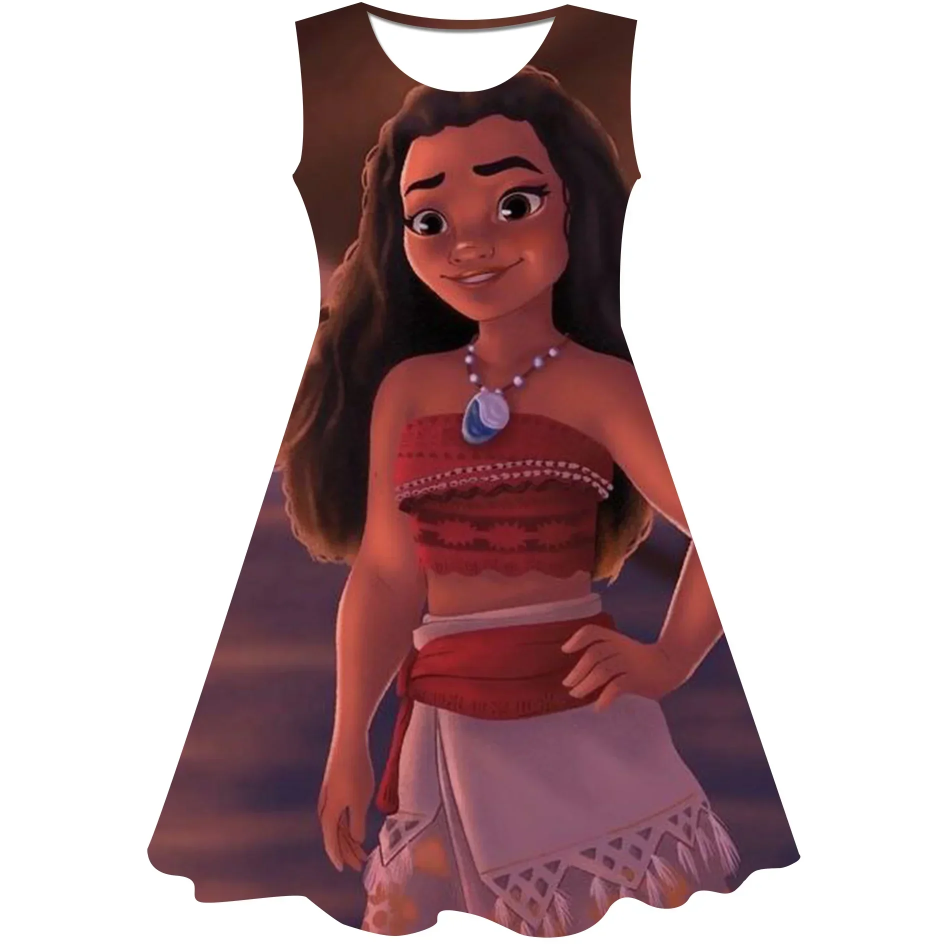 Moana Princess Dress Kids Baby Girls Round Collar Dresses Children Cartoon Casual Skirts 3-14 Y Christmas Clothing