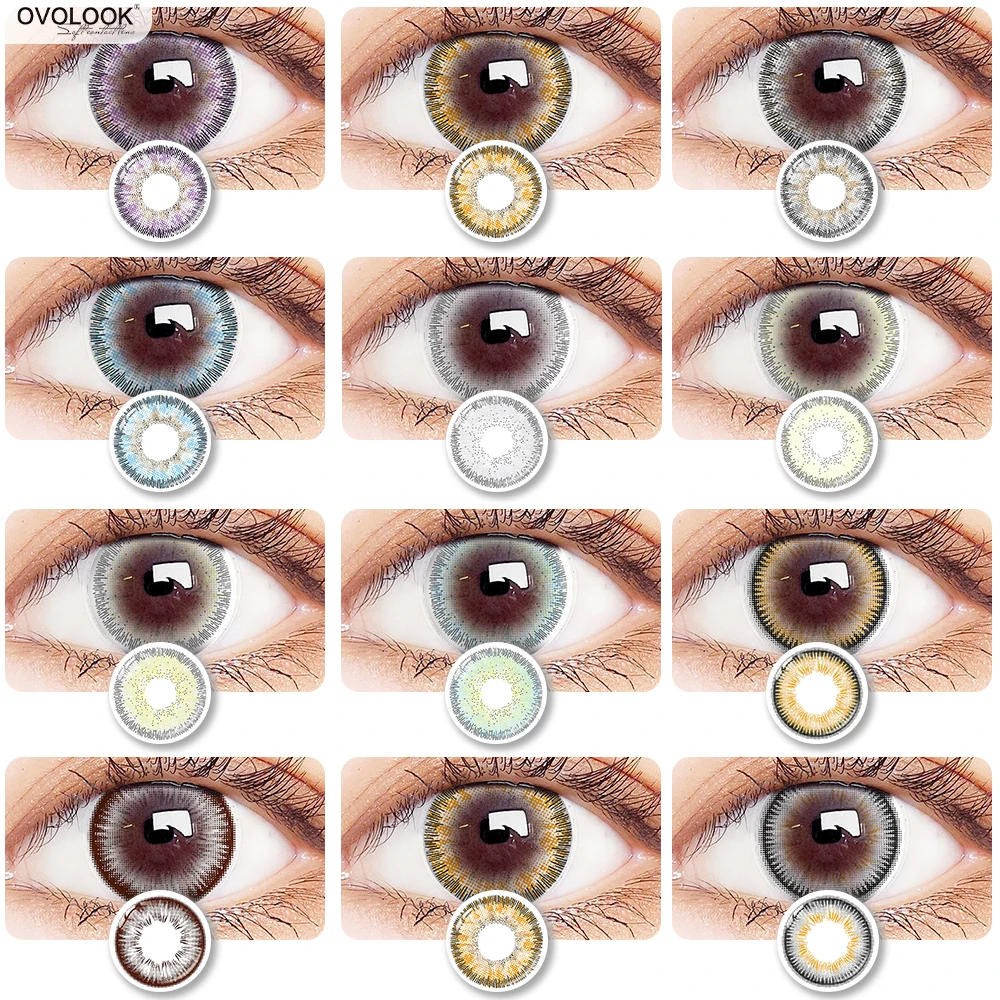 

OVOLOOK-1 Pair/2PCS 11 Colors Lenses Multi-coloured Contact Lenses for Eyes Comestic Beauty Pupils Myopia Color Lens Blue Gray