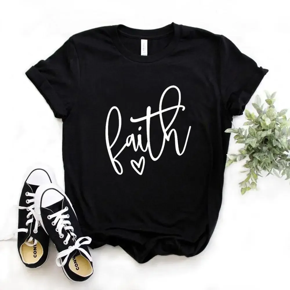 

2024 Faith Heart Print Women tshirt Casual Cotton Hipster Funny t-shirt Gift Lady Yong Girl 6 Color Top Tee crop top women