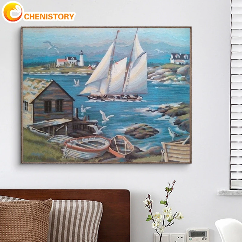 

Картина маслом по номерам CHENISTORY, морской пейзаж, полный набор картин по номерам, декор для стен