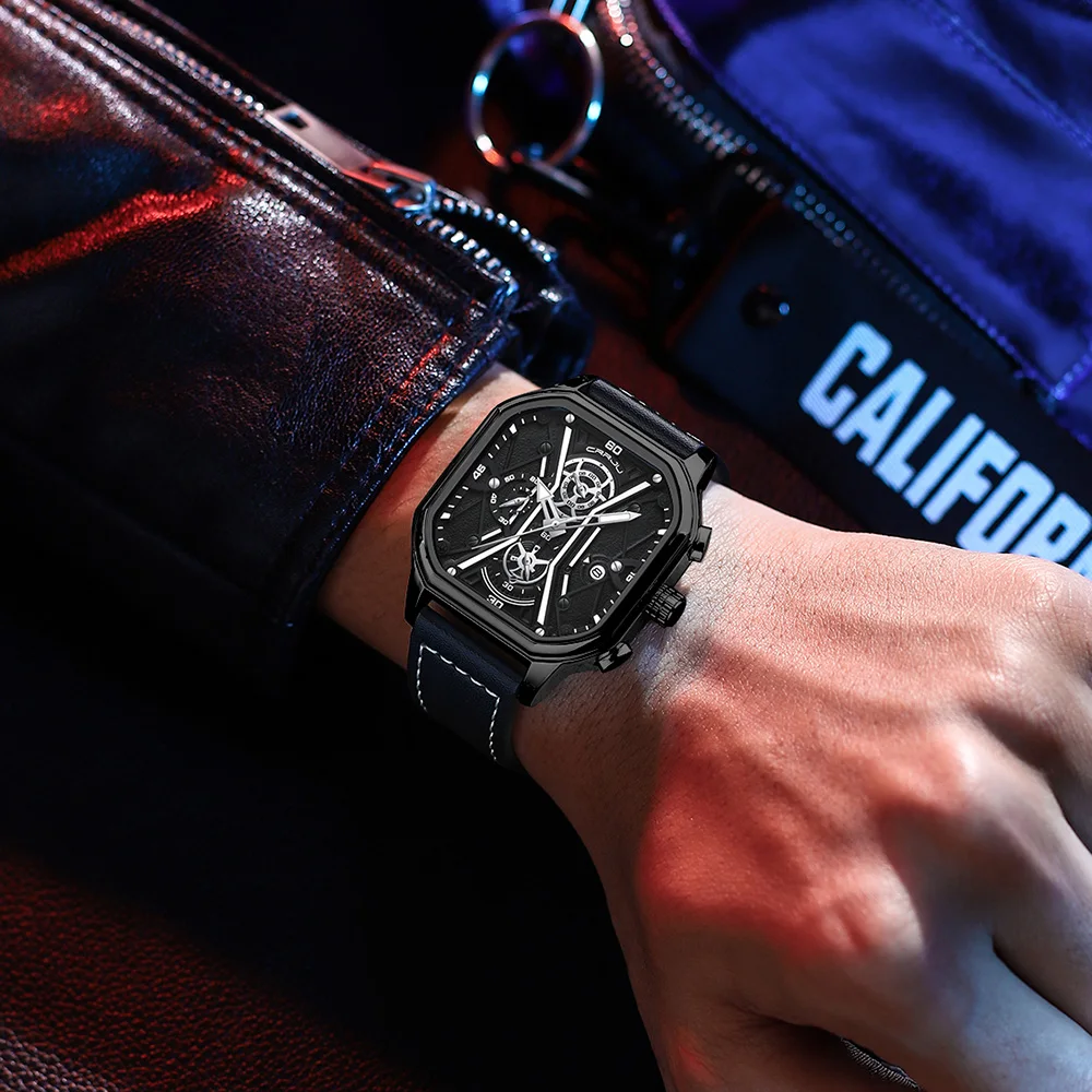 CRRJU Luxury Man Watch High Quality Waterproof Chronograph Luminous Men's Wristwatch Leather Men Quartz Watches Casual Clock