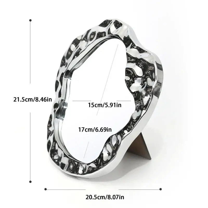 Desktop Mirror Aesthetic Desk Mirror With Stand Irregular Wave Design Stylish Cosmetic Tool For Kids Adults Student Dormitory
