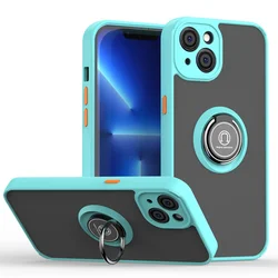 Matte Shockproof Magnetic Ring Holder Case - Full Protection Hard Cover - iPhone 11 (Cyan)