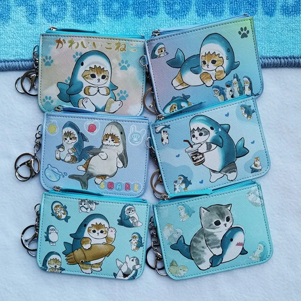 Card Holder Coin Purse Cartoon Anime Shark Cat Cross-Dressing Work ID Badge with Key Ring Zipper Wallet for wallet card holder,card holder,coin purse,card wallet