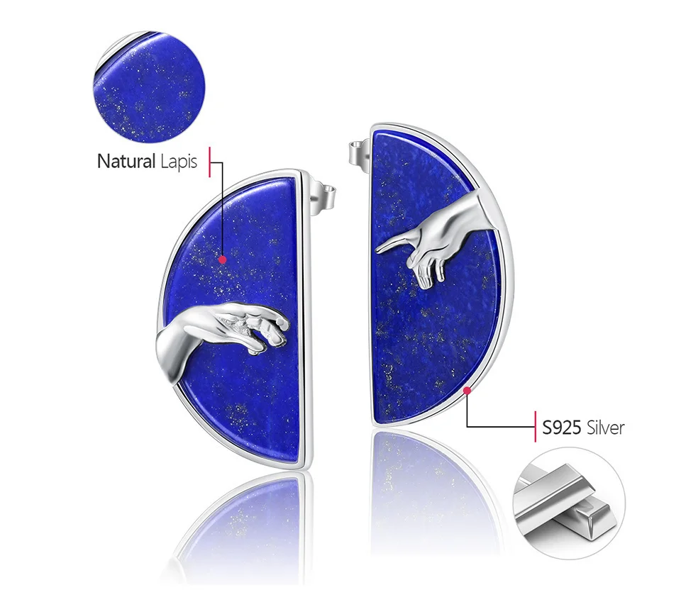 Silver Hand of God from The Creation of Adam Stud Earring