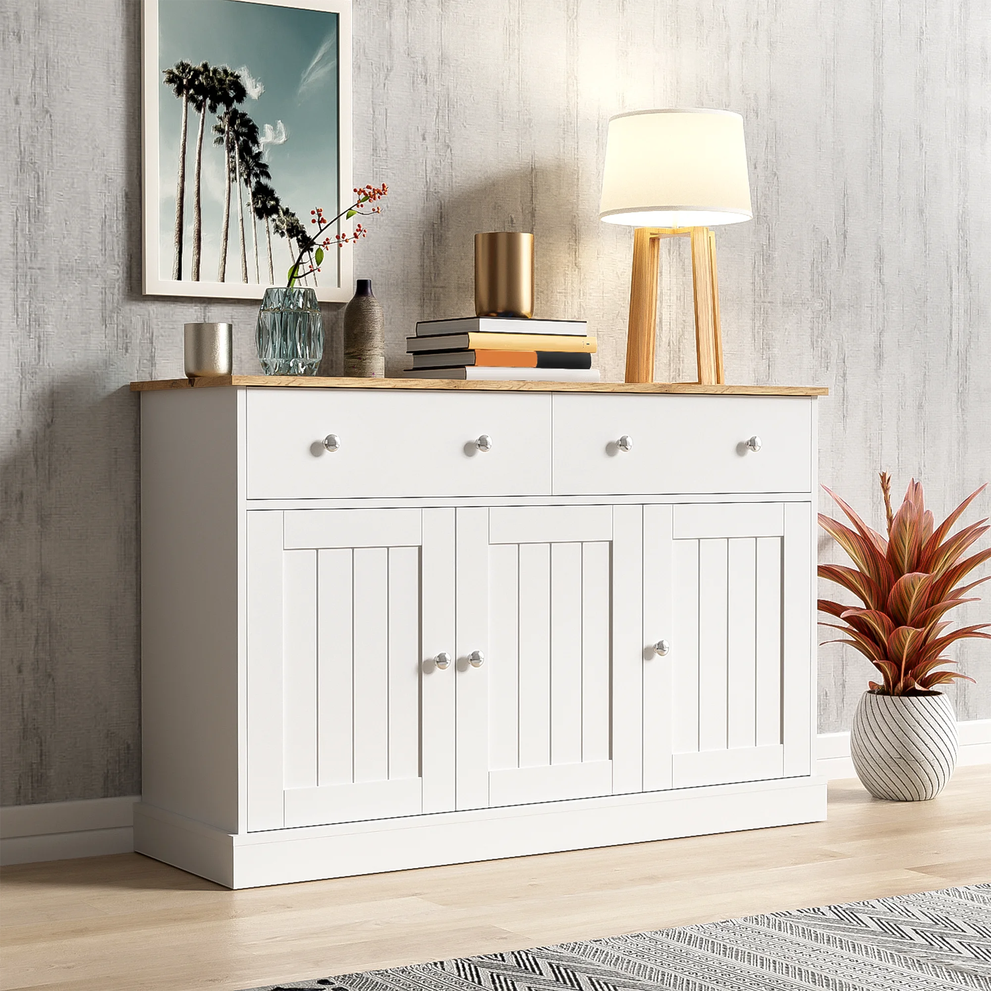 Sideboard, Wohnzimmerschrank mit graviertem Muster, viel Stauraum – Detail 10