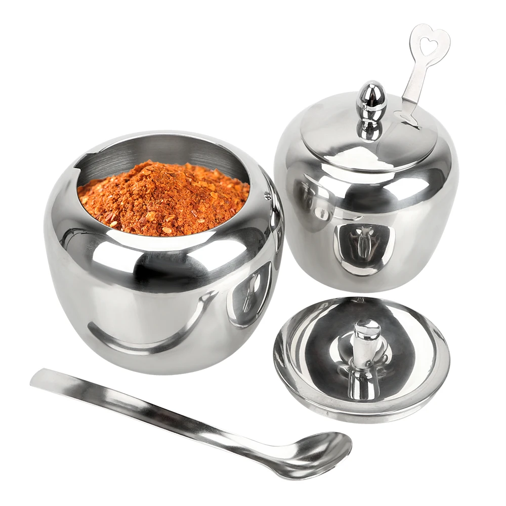 Acrylic Spice Jar Condiment Pot Seasoning Jar Stainless Steel With Lid and Spoon