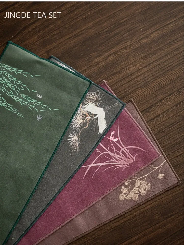 Thickened Chinese Painted Tea Towel Super Absorbent Table Mats Kitchen Cleaning Towel High-grade Tea Set Tools Accessories