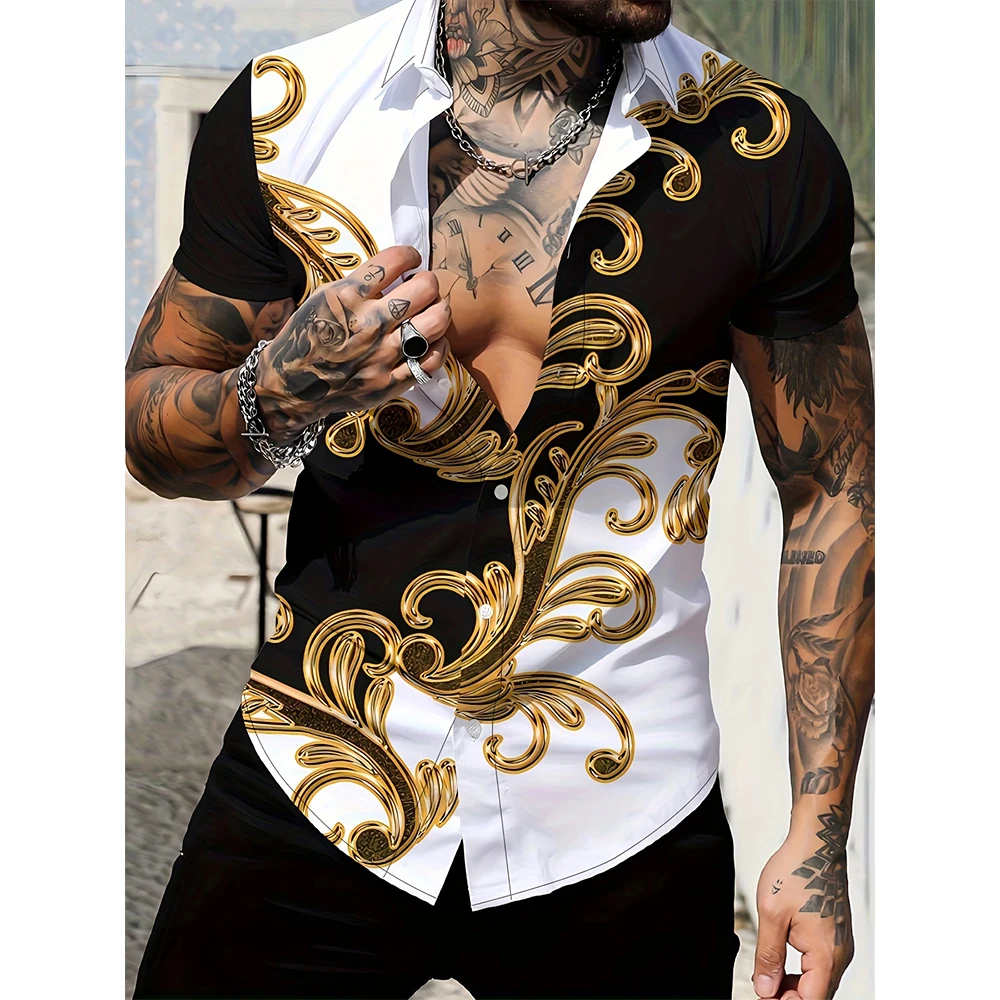 

Baroque Golden Flower 3D Print Hawaiian Beach Shirts Men Women Casual Fashion Streetwear Short Sleeve Shirt Blouse Man Clothing