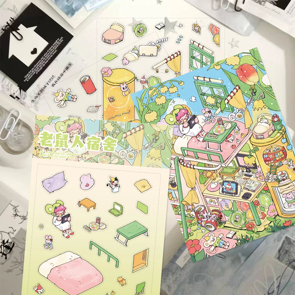Miniature Scene DIY Crafts Stickers Kit - Rat Dormitory Decor for Office Desk & Bookcase
