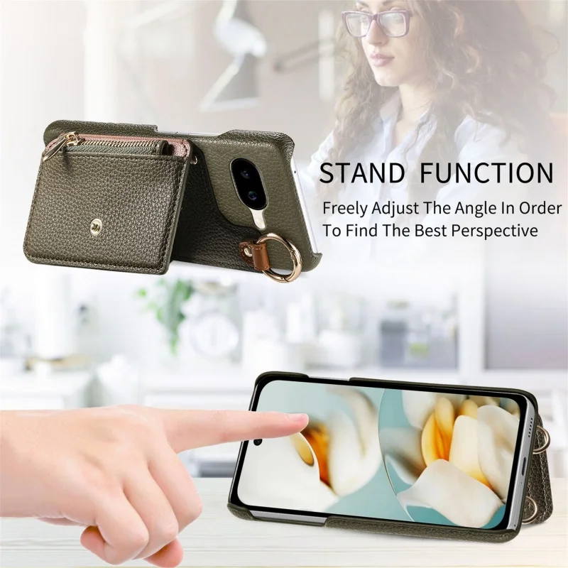 Crossbody Lanyard Leather Wallet Phone Case with Zipper Card Slots Holder