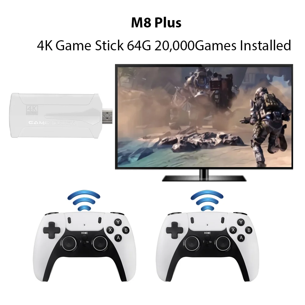 

Tolex M8 Plus 4K Game Stick 64G 20000Games Installed Retro Video Game Console 2.4G Wireless Controllers Simulator Kids Gifts