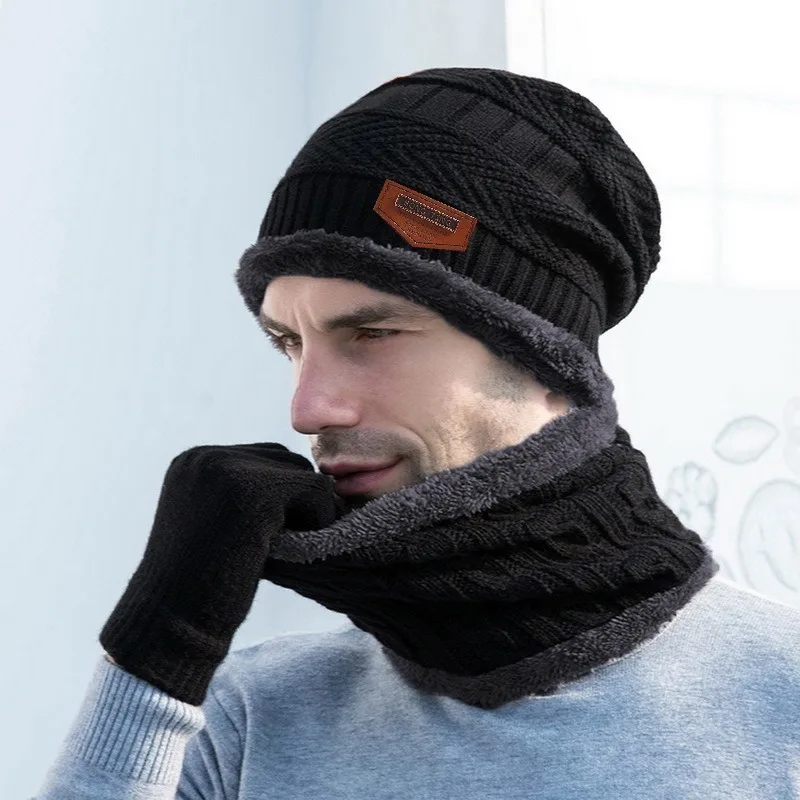 Winter Warm Velvet Hat Scarf Gloves Set 3pcs/Set for Men Women Outdoor Riding Hat Beanies Neck Protection Scarf Cap winter hat winter accessories knitted hat scarf set