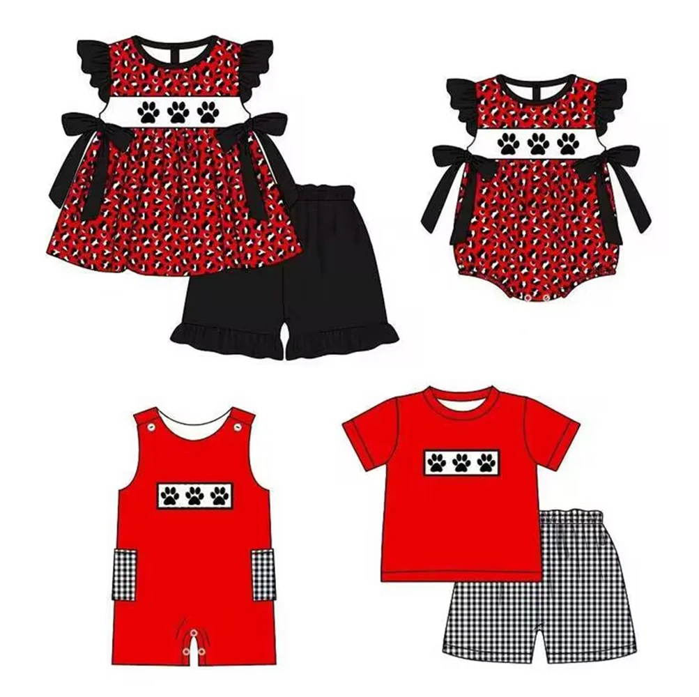 

Toddler boys clothes baby girl set paw pattern short sleeve shorts 2 piece set newborn baby clothes jumpsuit summer siblings set